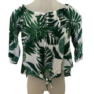 VERONICA M. Green Palm Leaves Off Shoulder Blouse Women S Small